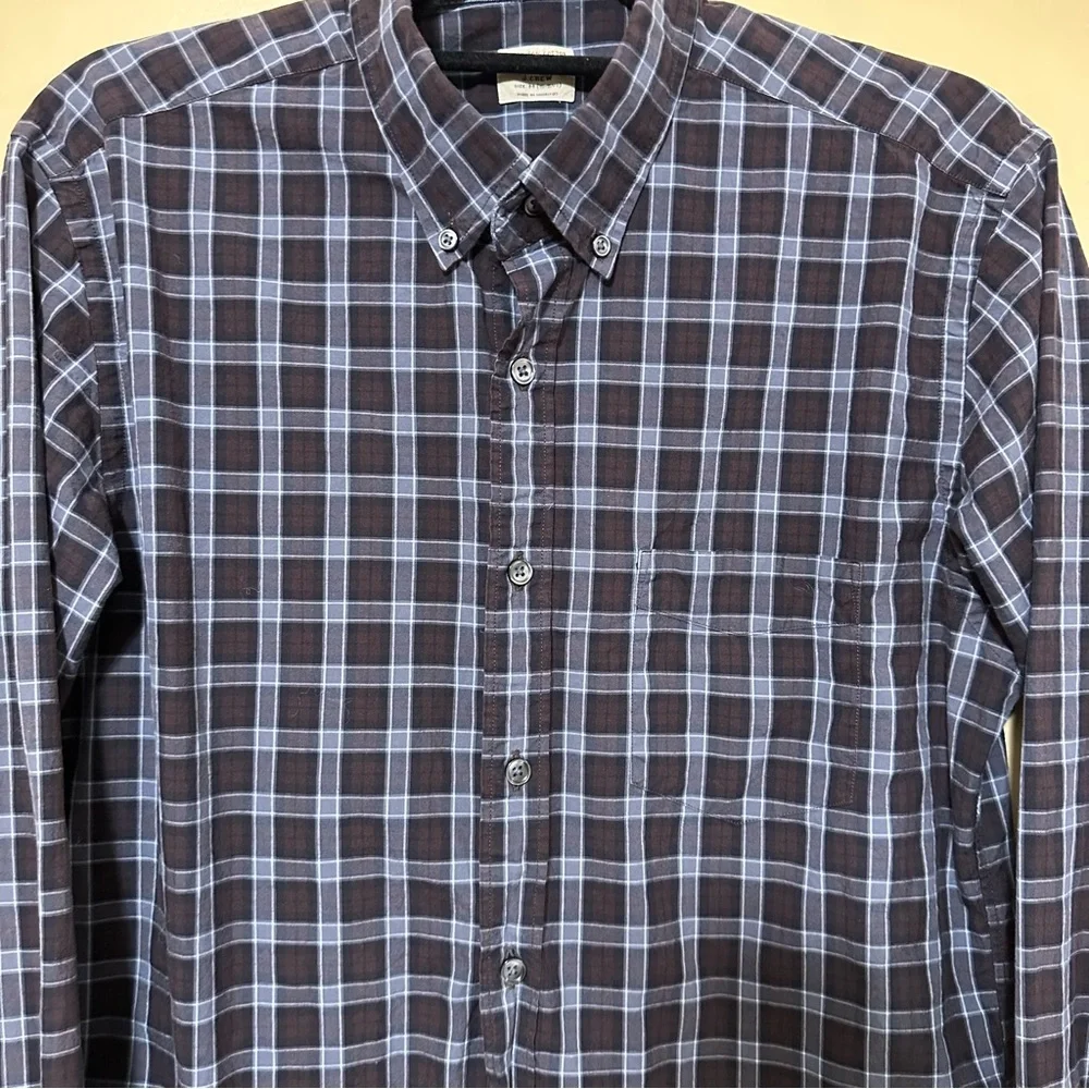 J. Crew 2-Ply 100% Cotton Plaid Button Down Shirt Men M Blue